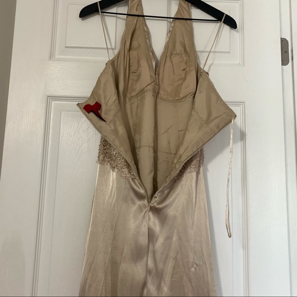 JS COLLECTIONS Beige Tan Lace Halter Dress Gown Size 4 - Picture 11 of 16